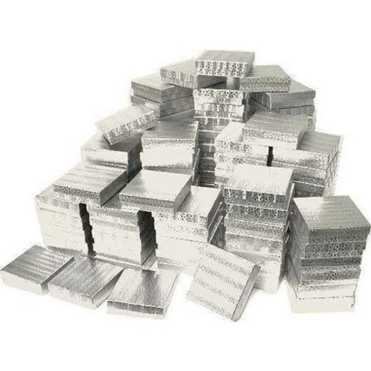 100Pc Silver Foil Cotton Box Filled #33 Jewelry Boxes Sz 3 1/2""L x3 1/2""Wx1""H